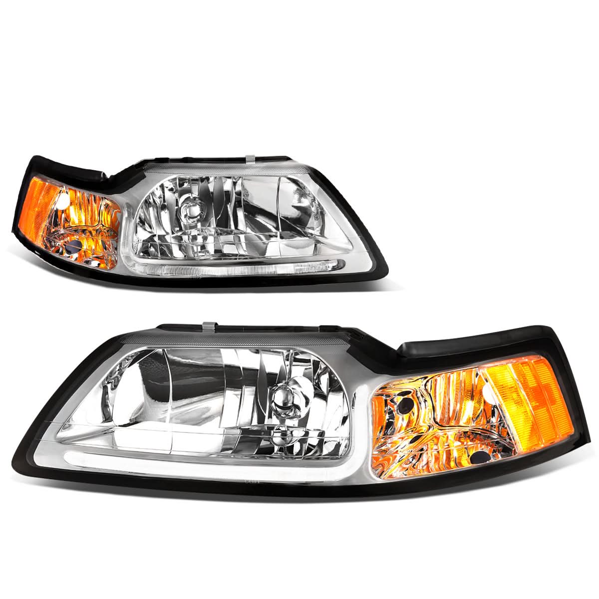 99-04 Ford Mustang LED DRL Headlights Chrome Housing