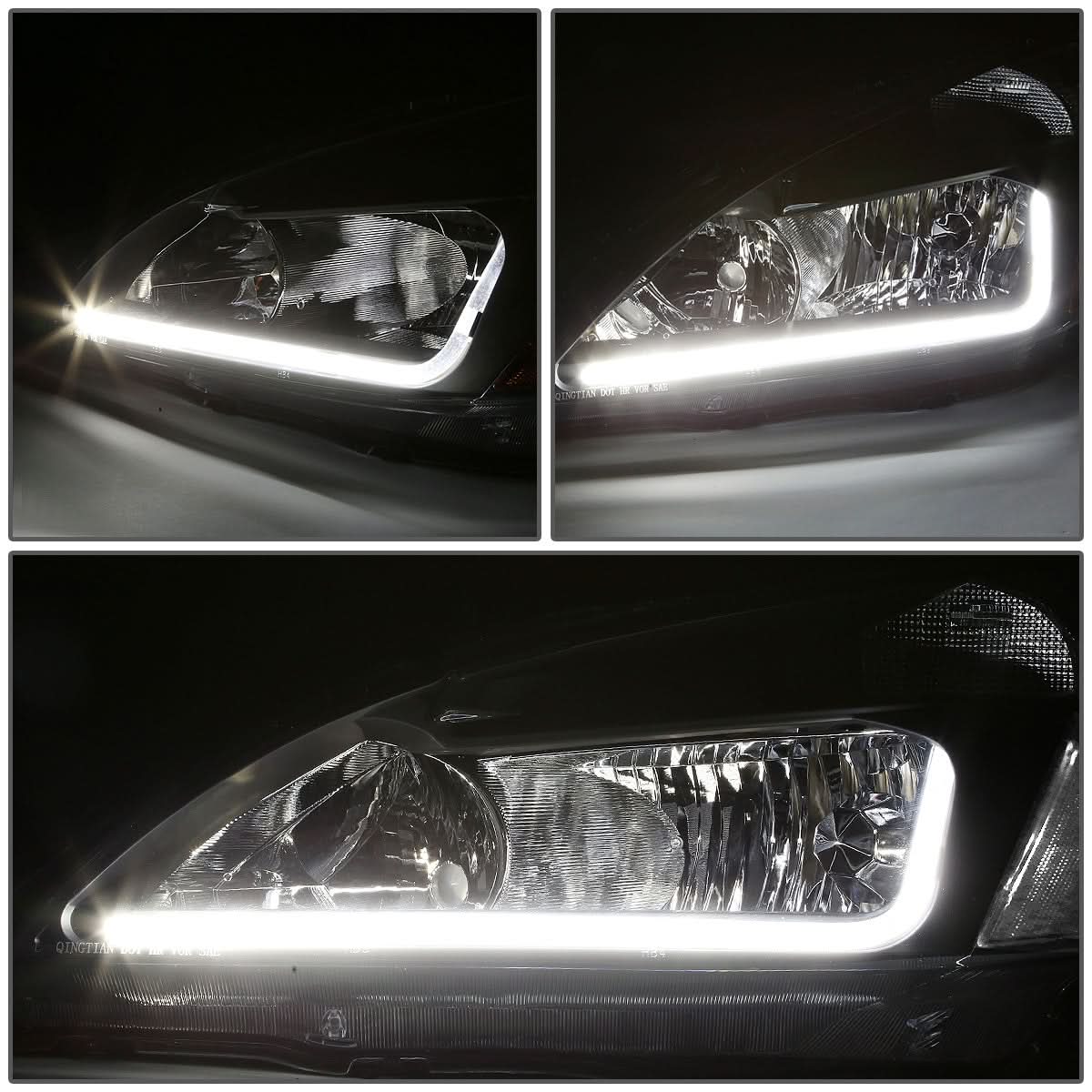 2003-2007 Honda Accord LED DRL Headlights - Black Housing Clear Corner