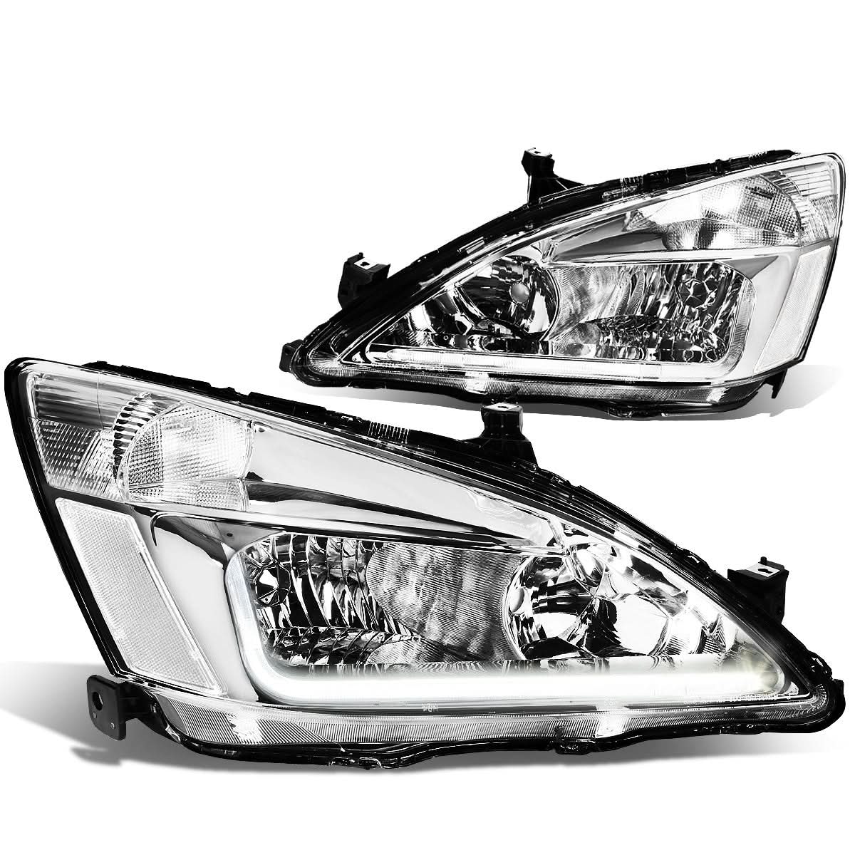03-07 Honda Accord LED DRL Headlights Chrome Housing Clear Corner