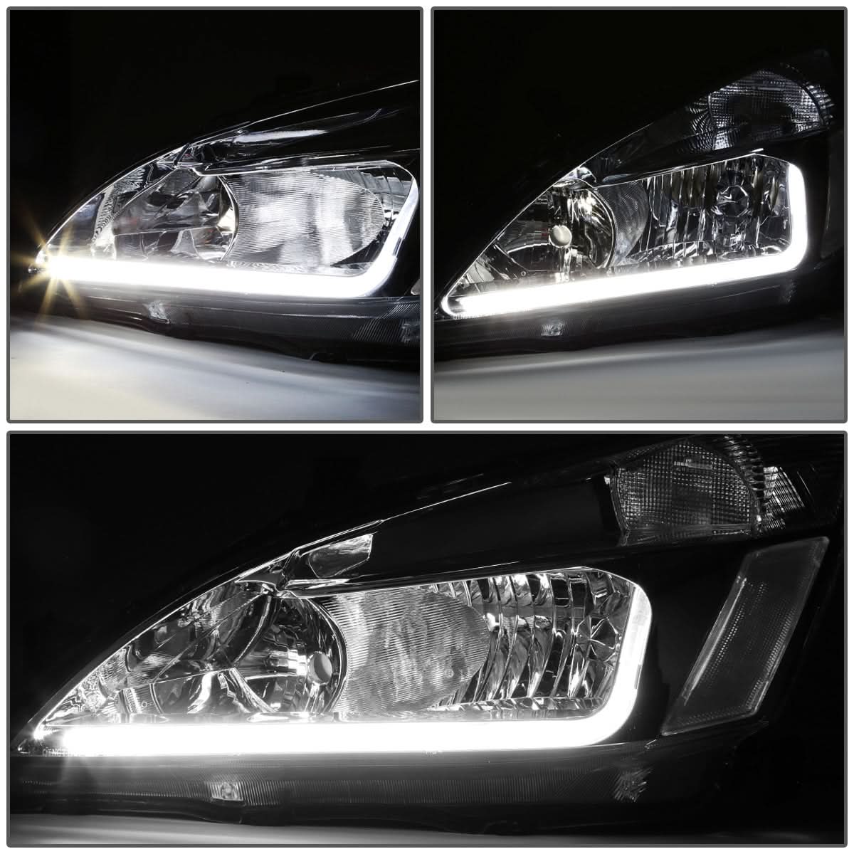 03-07 Honda Accord LED DRL Headlights Chrome Housing Clear Corner