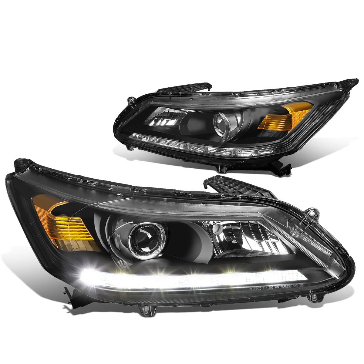 13-15 Honda Accord LED DRL Projector Headlights Black Housing