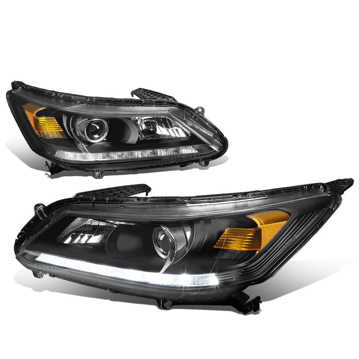 13-15 Honda Accord LED DRL Projector Headlights Black Housing