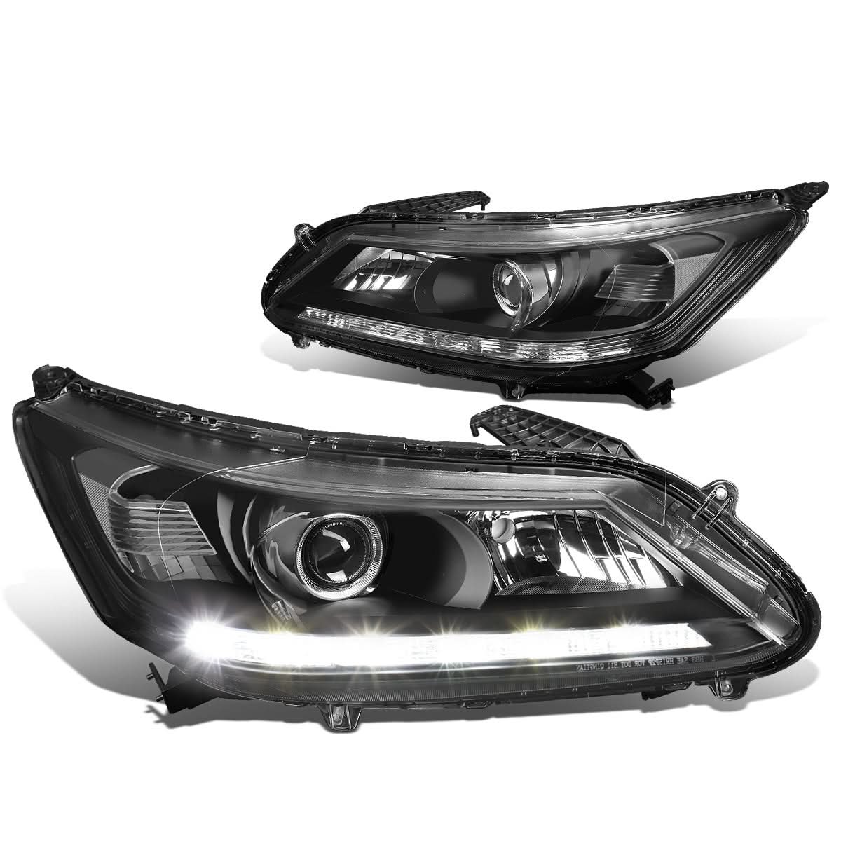 2013-2015 Honda Accord LED DRL Projector Headlights Black Housing