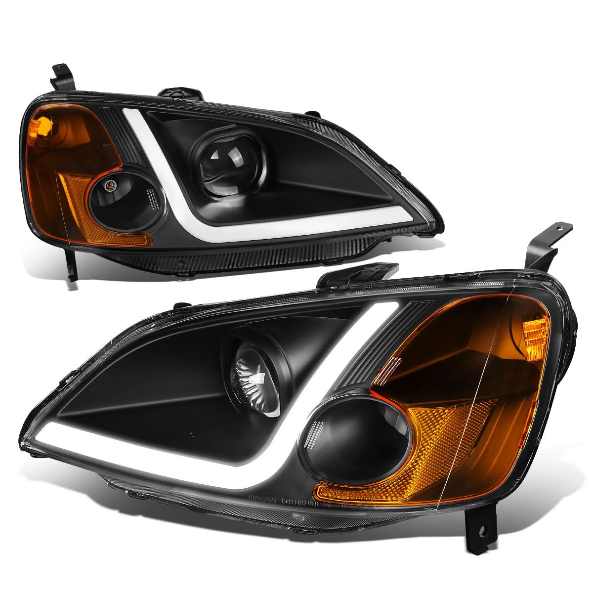 01-03 Honda Civic LED DRL Projector Headlights Black Housing