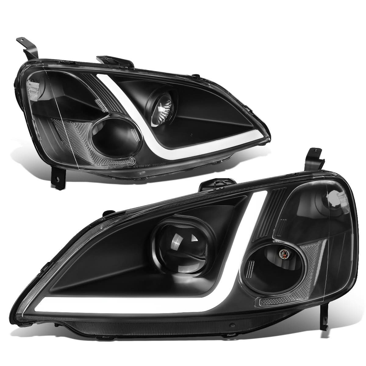 01-03 Honda Civic LED DRL Projector Headlights Black Housing