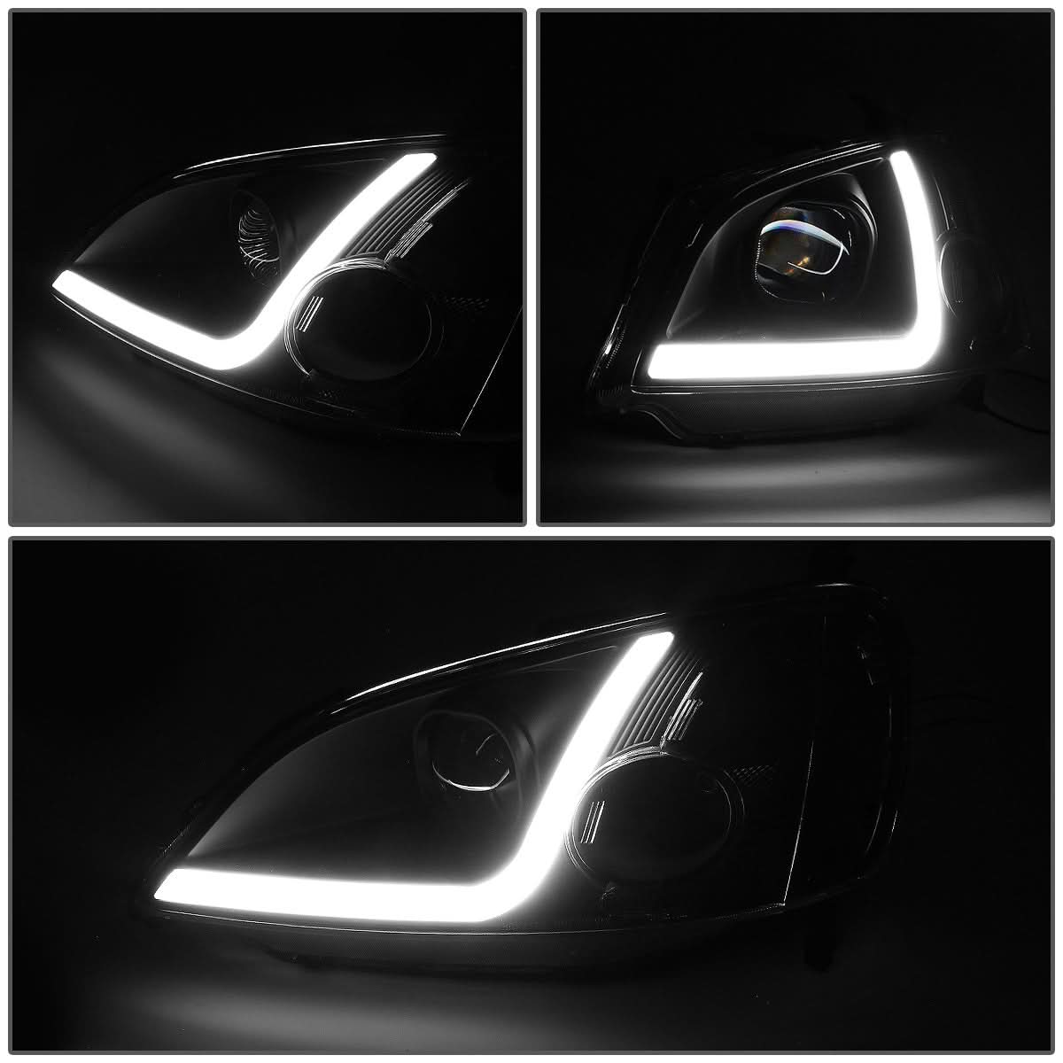 01-03 Honda Civic LED DRL Projector Headlights Black Housing