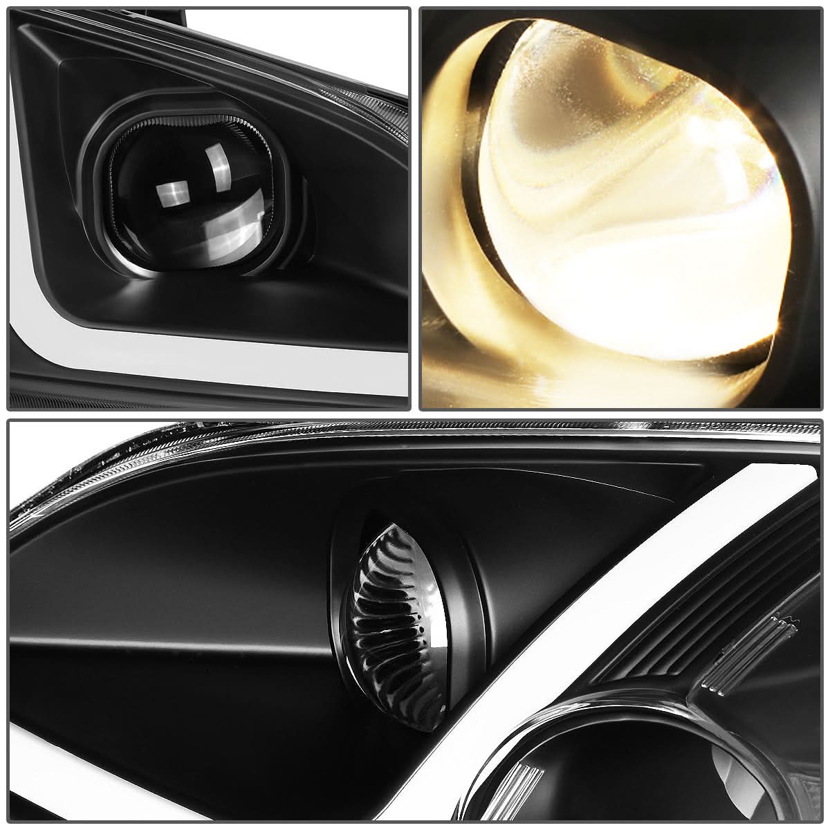 01-03 Honda Civic LED DRL Projector Headlights Black Housing
