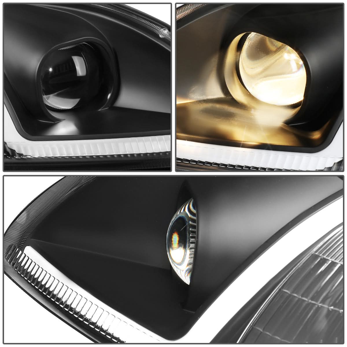 96-98 Honda Civic LED DRL Projector Headlights Black Housing