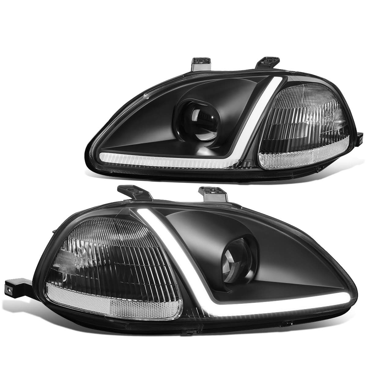 96-98 Honda Civic LED DRL Projector Headlights Black Housing