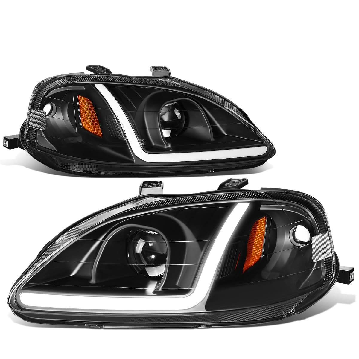 99-00 Honda Civic LED DRL Projector Headlights Black Housing