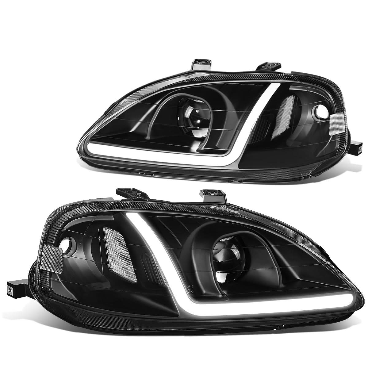 99-00 Honda Civic LED DRL Projector Headlights Black Housing