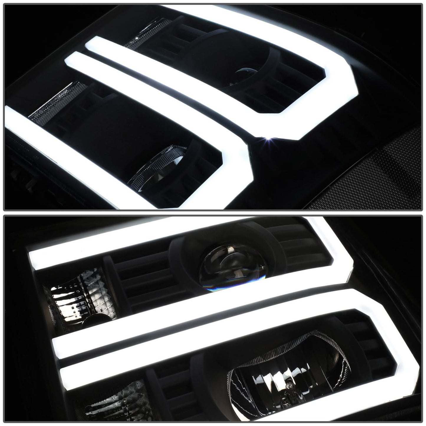 2007-2014 GMC Sierra Dual U-Bar LED DRL Headlights Black Housing
