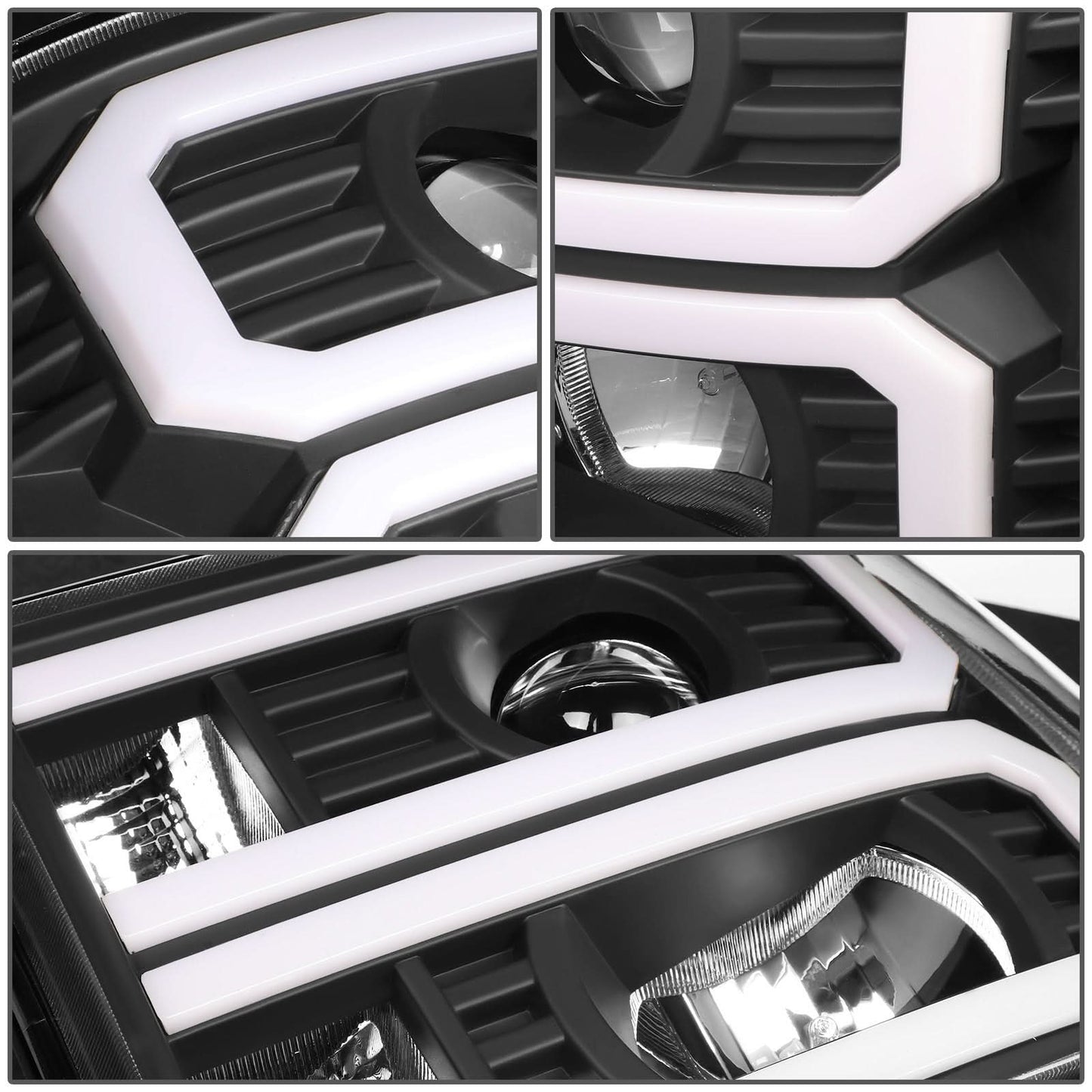 2007-2014 GMC Sierra Dual U-Bar LED DRL Headlights Black Housing