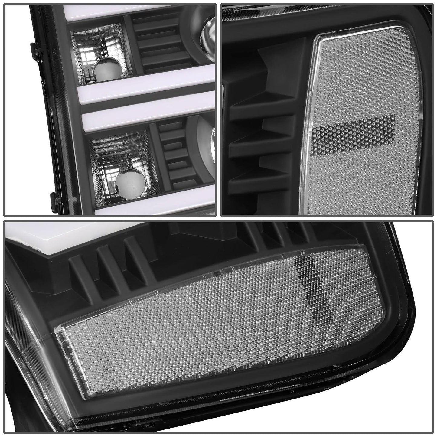 2007-2014 GMC Sierra Dual U-Bar LED DRL Headlights Black Housing