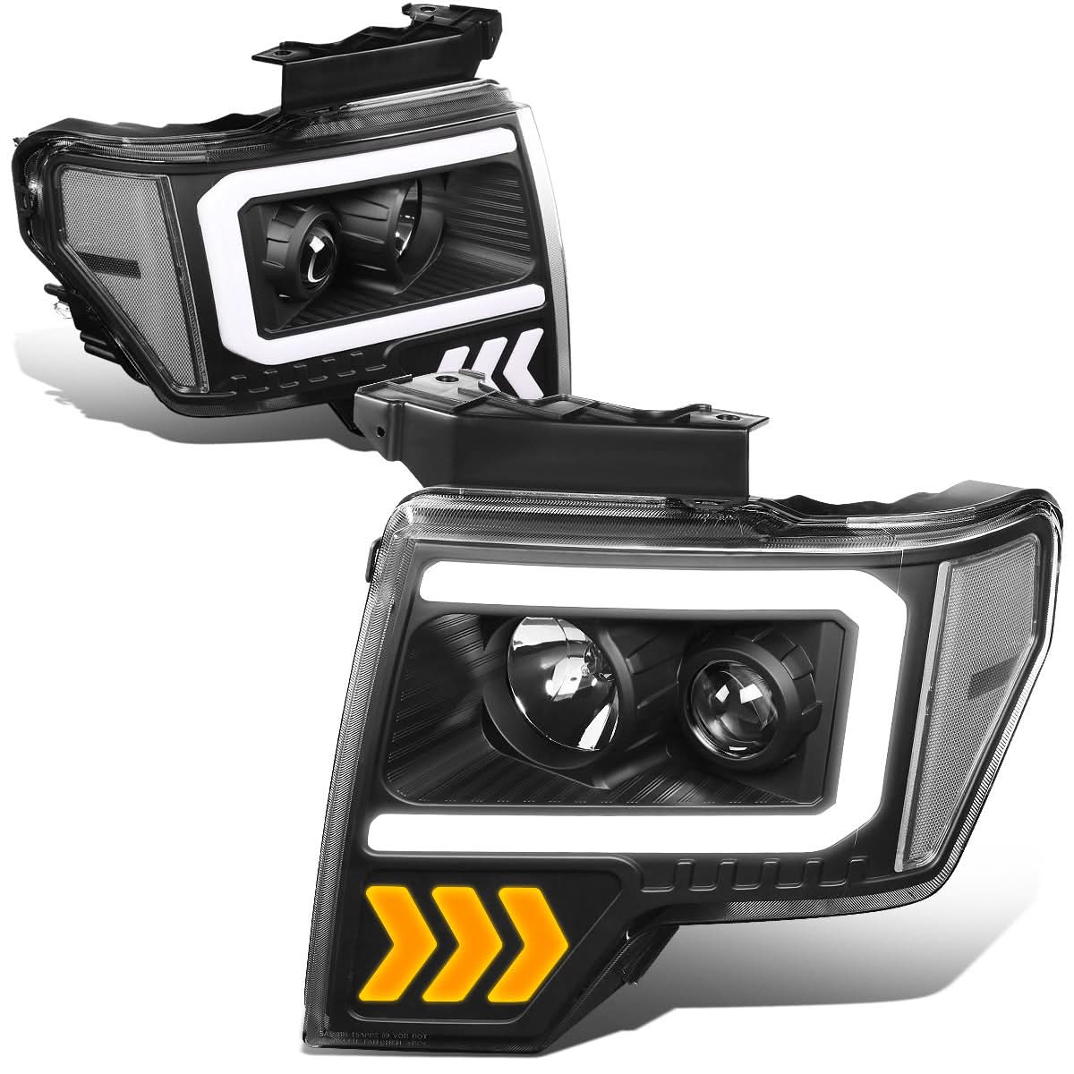 2009-2014 Ford F-150 LED DRL Projector Headlights Black Housing
