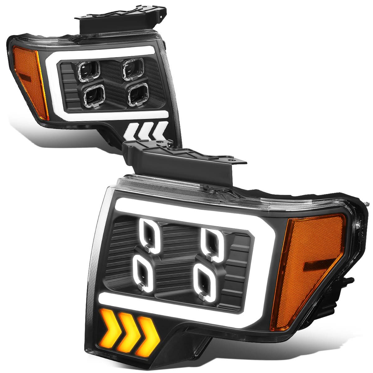 09-14 Ford F-150 Projector LED DRL Halo Headlights Black Housing