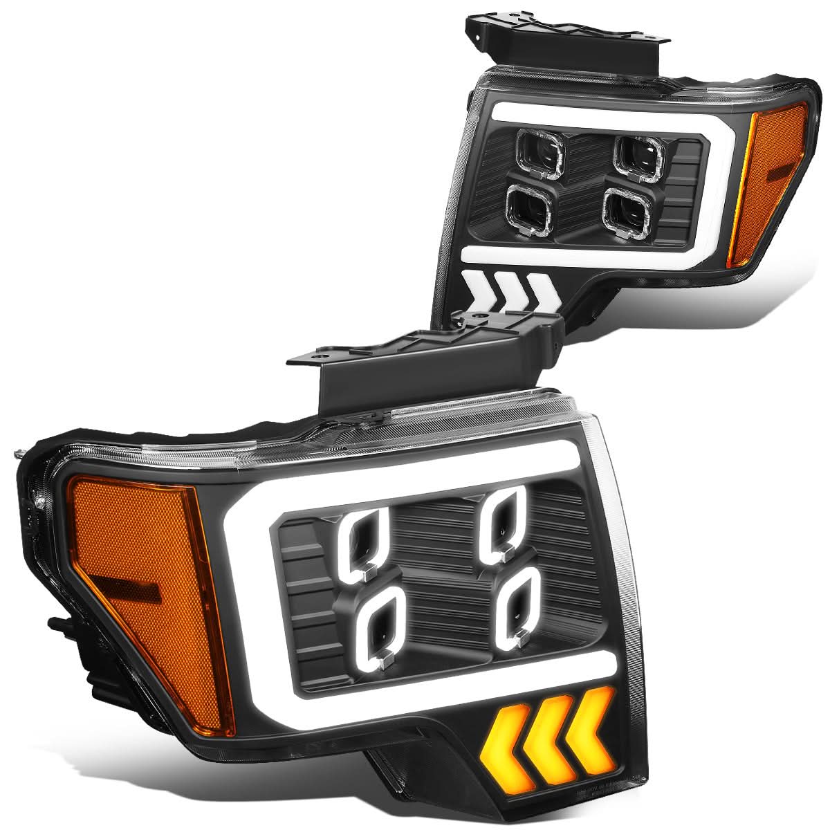 09-14 Ford F-150 Projector LED DRL Halo Headlights Black Housing