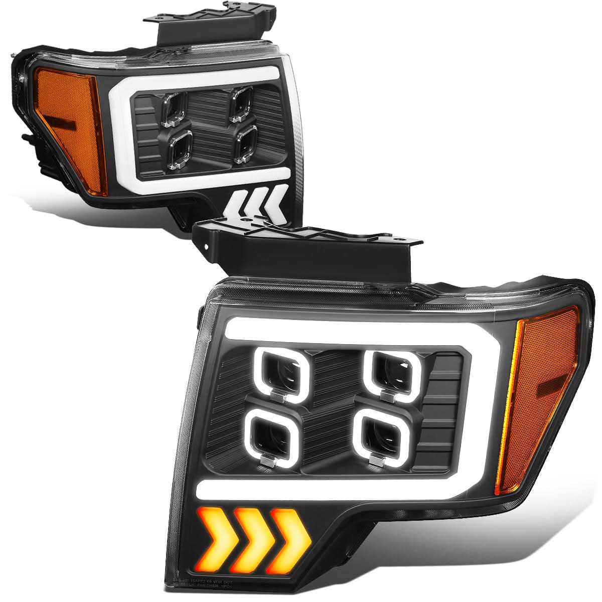 09-14 Ford F-150 Projector LED DRL Halo Headlights Black Housing