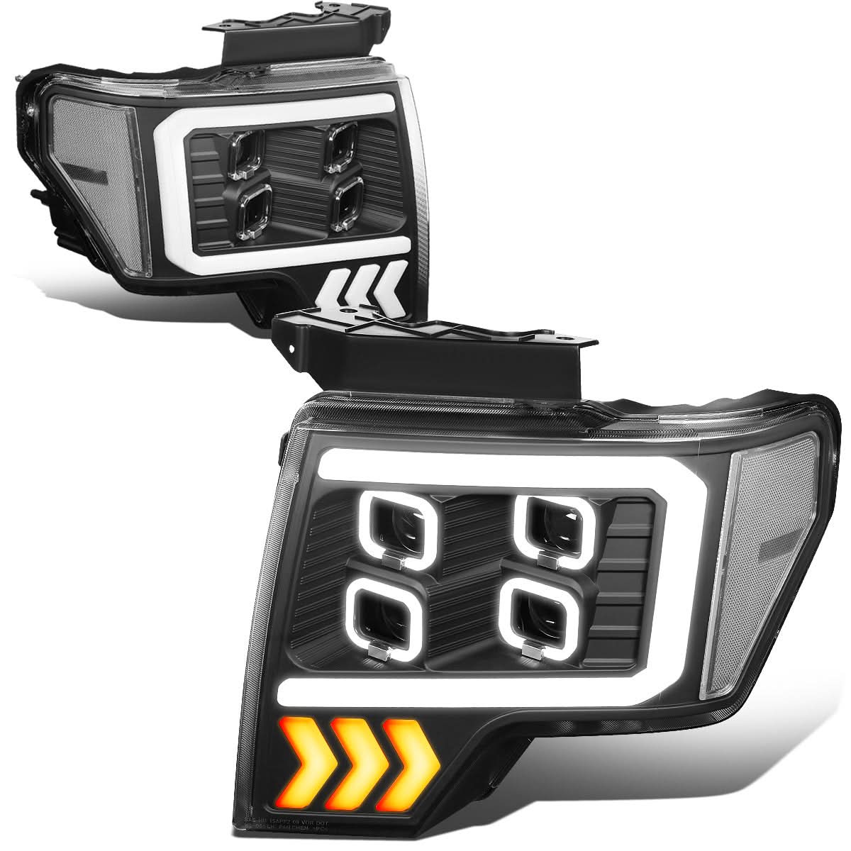 2009-2014 Ford F-150 Quad LED DRL Halo Ring Projector Headlights