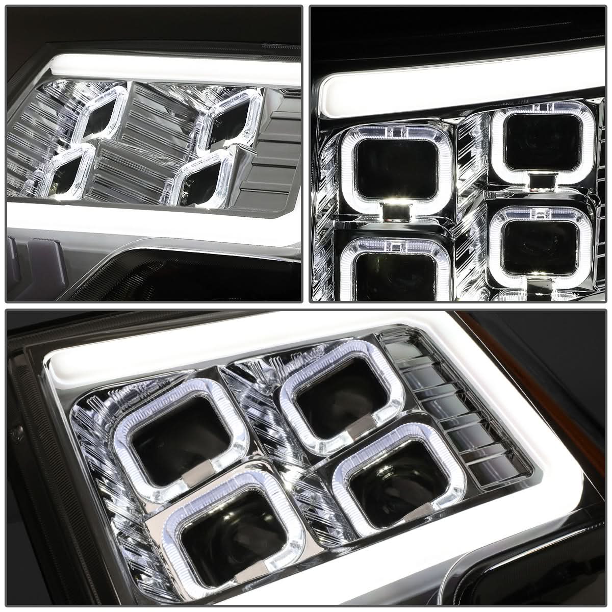 2009-2014 Ford F-150 Quad LED DRL Halo Ring Projector Headlights Chrome