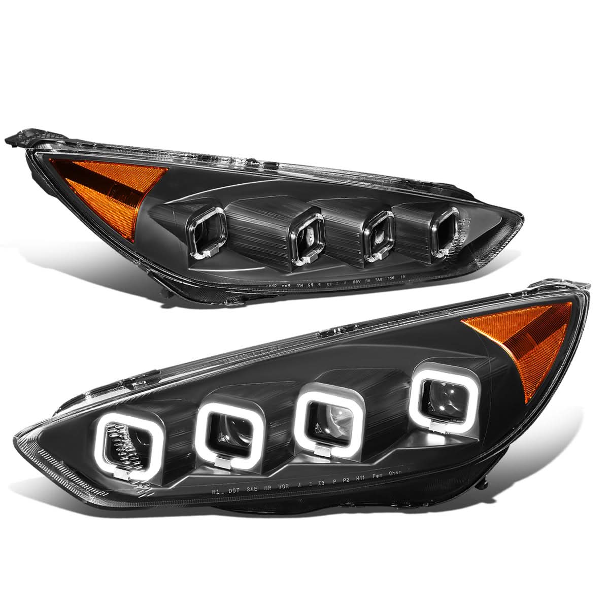 2015-2018 Ford Focus Sequential Halo Projector Headlights Black