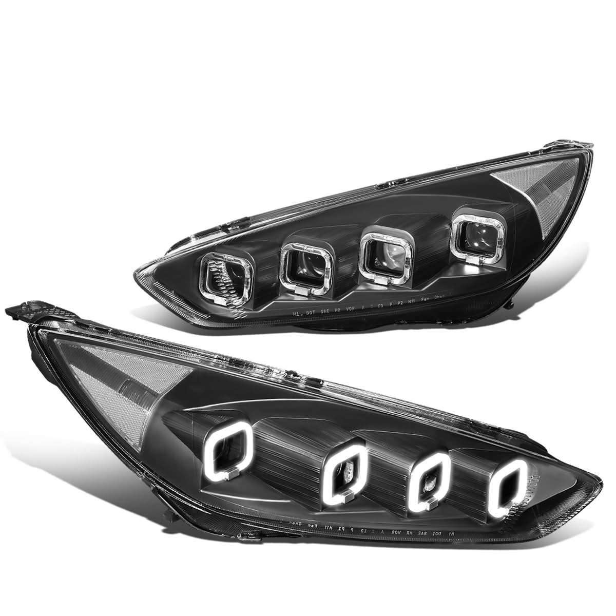 15-18 Ford Focus Sequential Halo Projector Headlights Black Housing