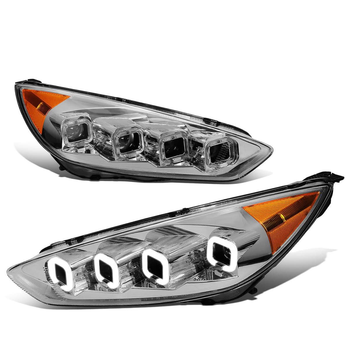 2015-2018 Ford Focus Sequential Halo Projector Headlights Chrome