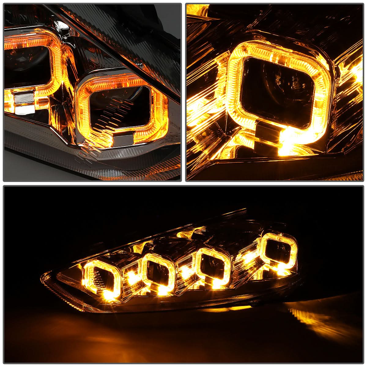 2015-2018 Ford Focus Sequential Halo Projector Headlights Chrome