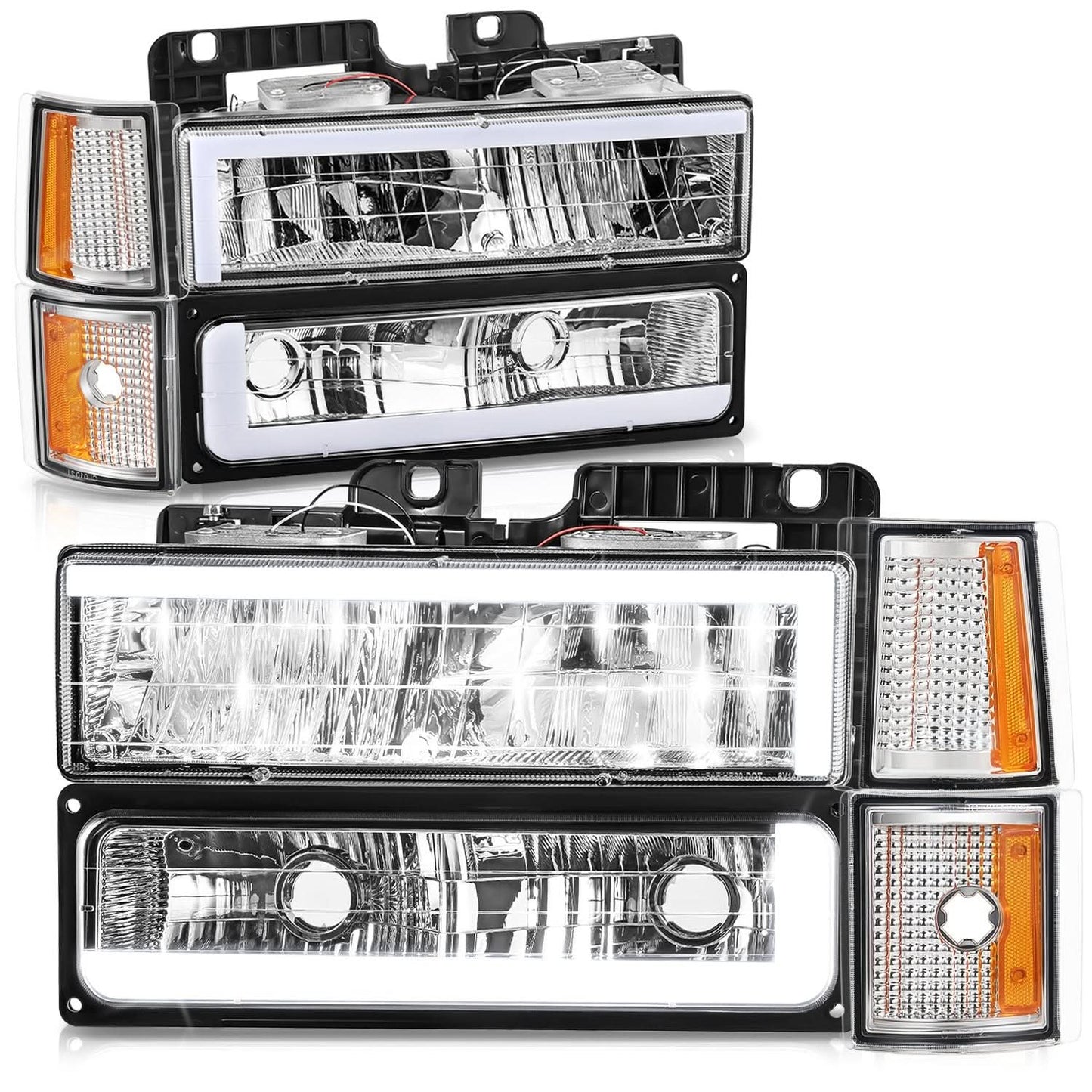 94-00 GMC C/K Series Suburban Yukon Clear LED Bar Headlights