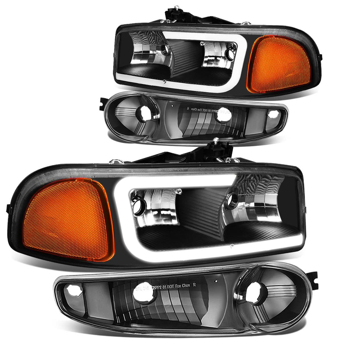 00-07 GMC Yukon Sierra LED DRL Headlights - Black Housing Amber Corner