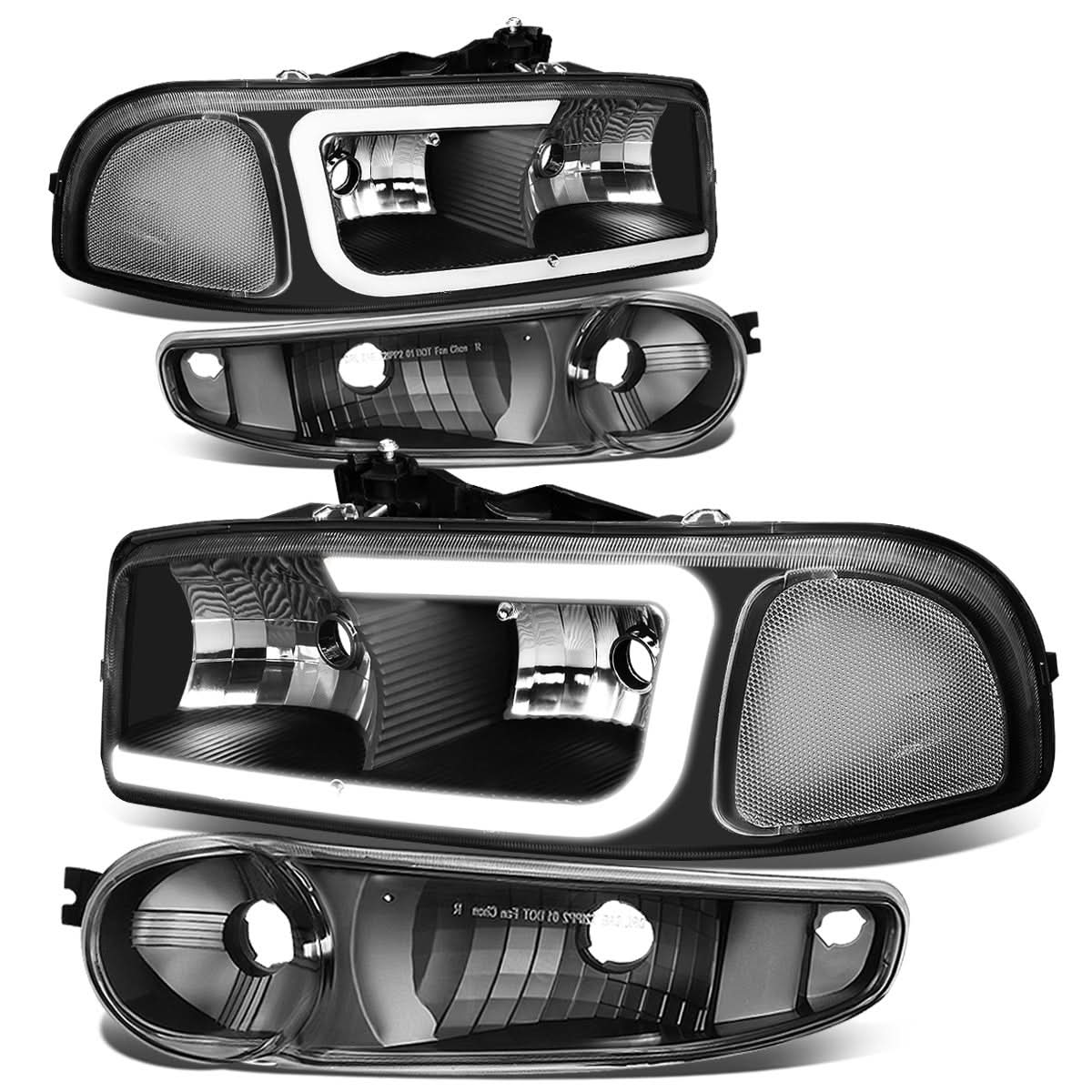 00-07 GMC Yukon Sierra LED DRL Headlights Black Housing Clear Corner