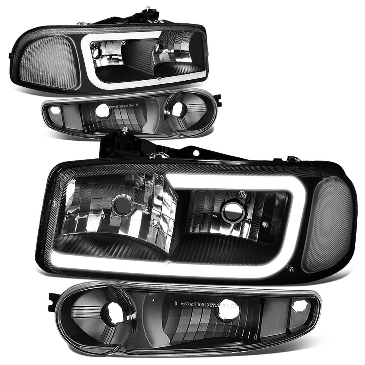 00-07 GMC Yukon Sierra LED DRL Headlights Black Housing Clear Corner
