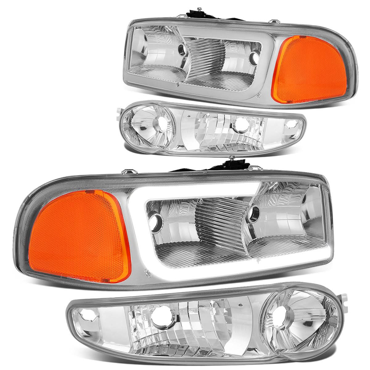 00-07 GMC Yukon Sierra LED DRL Headlights Chrome Housing Amber Corner