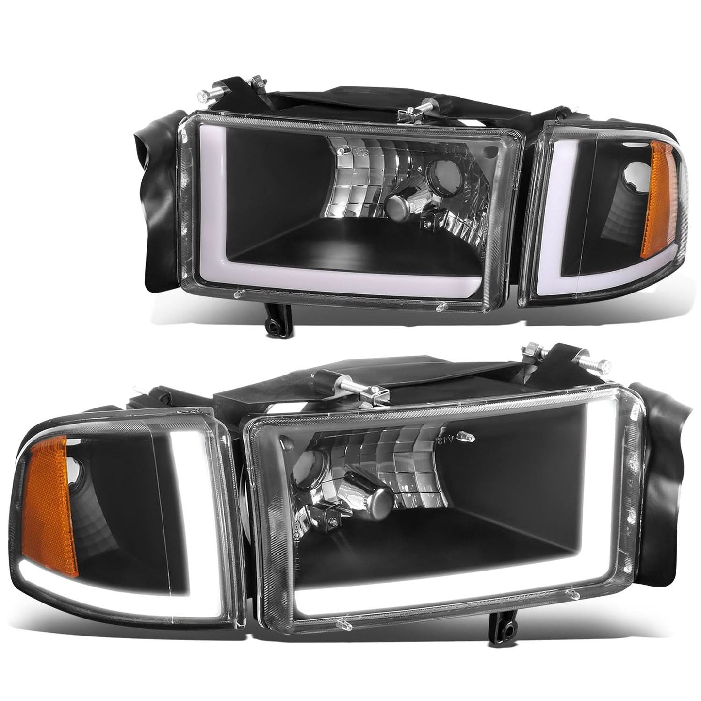 94-02 Dodge Ram LED DRL Headlights - Black Housing Amber Corner
