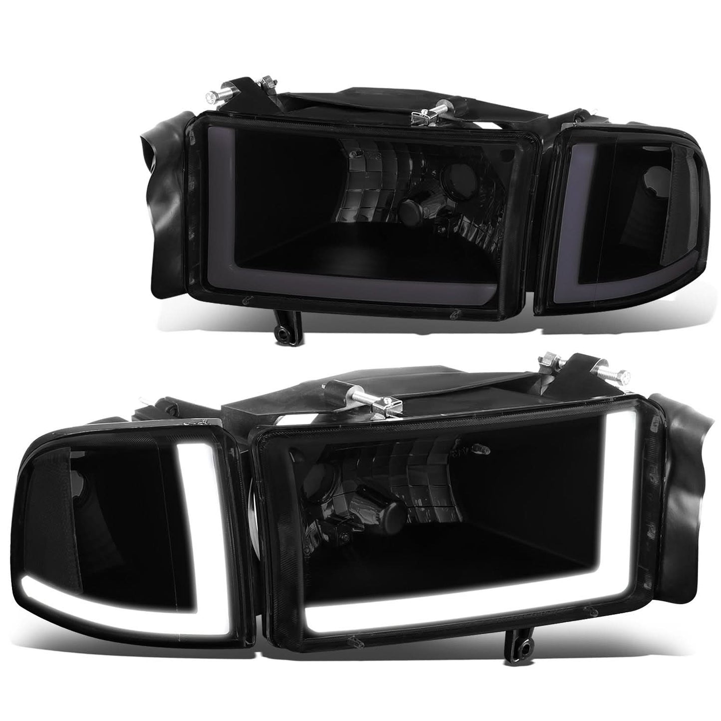 94-02 Dodge Ram LED DRL Headlights - Black Housing Smoke Lens