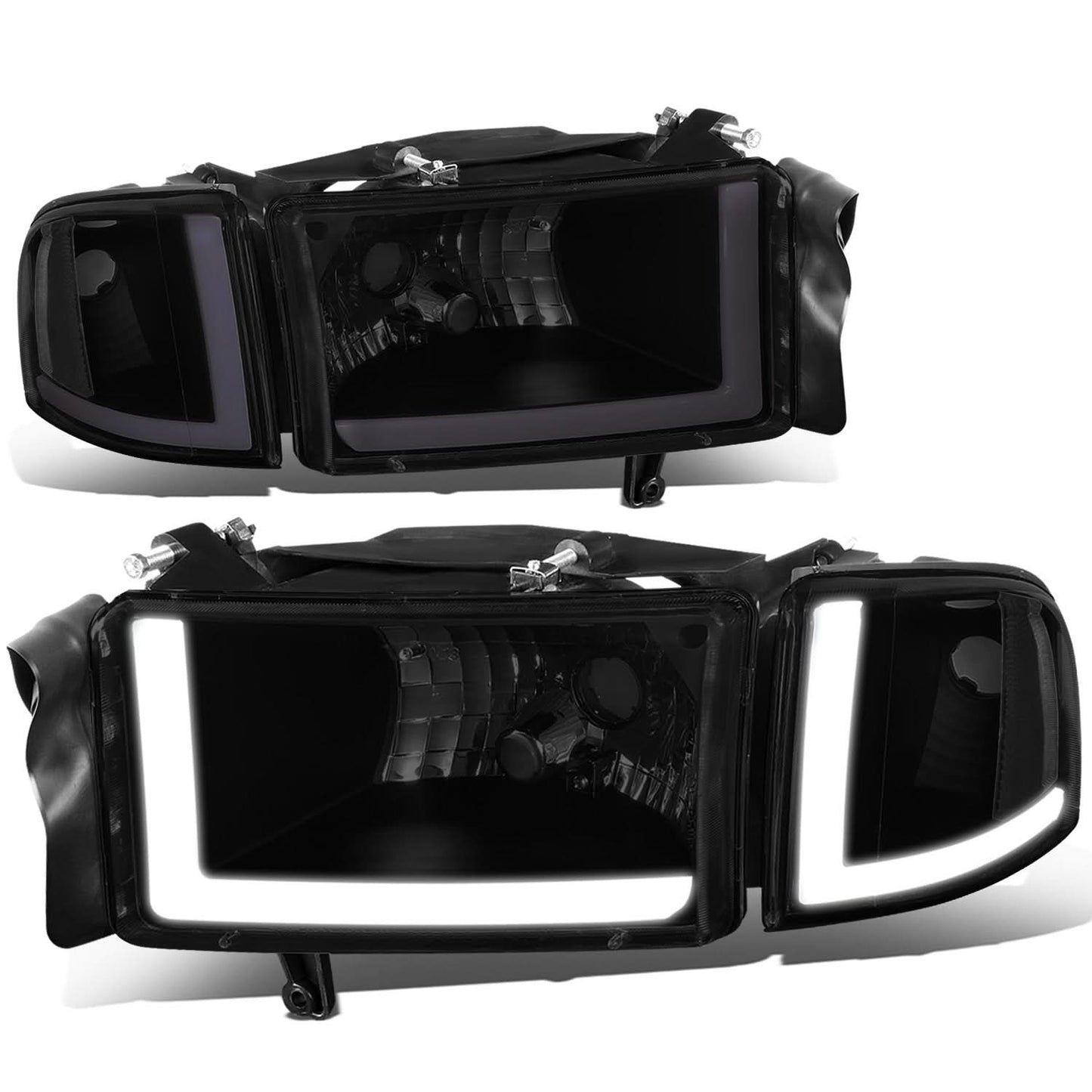 94-02 Dodge Ram LED DRL Headlights - Black Housing Smoke Lens