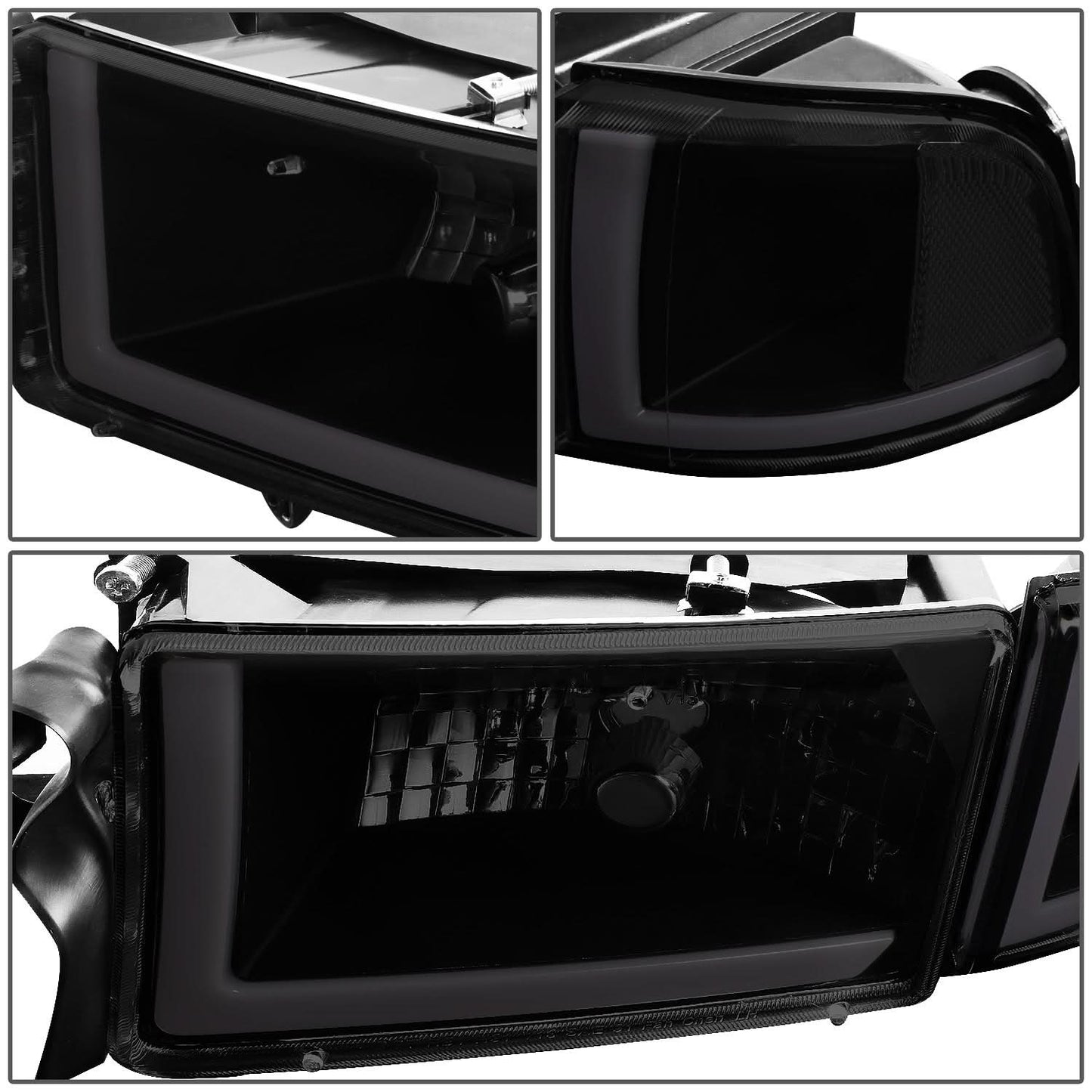 94-02 Dodge Ram LED DRL Headlights - Black Housing Smoke Lens