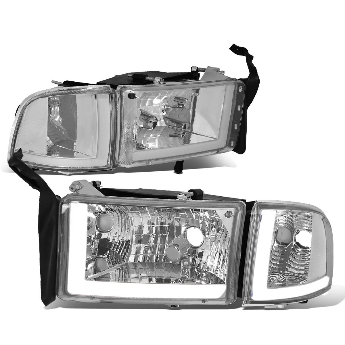 94-02 Dodge Ram LED DRL Headlights Chrome Housing Clear Corner