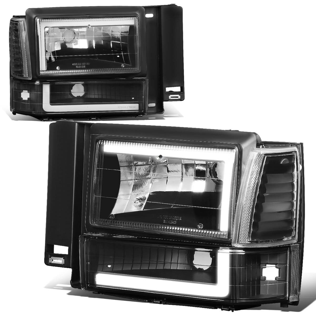 91-94 Ford Explorer LED DRL Headlights Black Housing Clear Corner