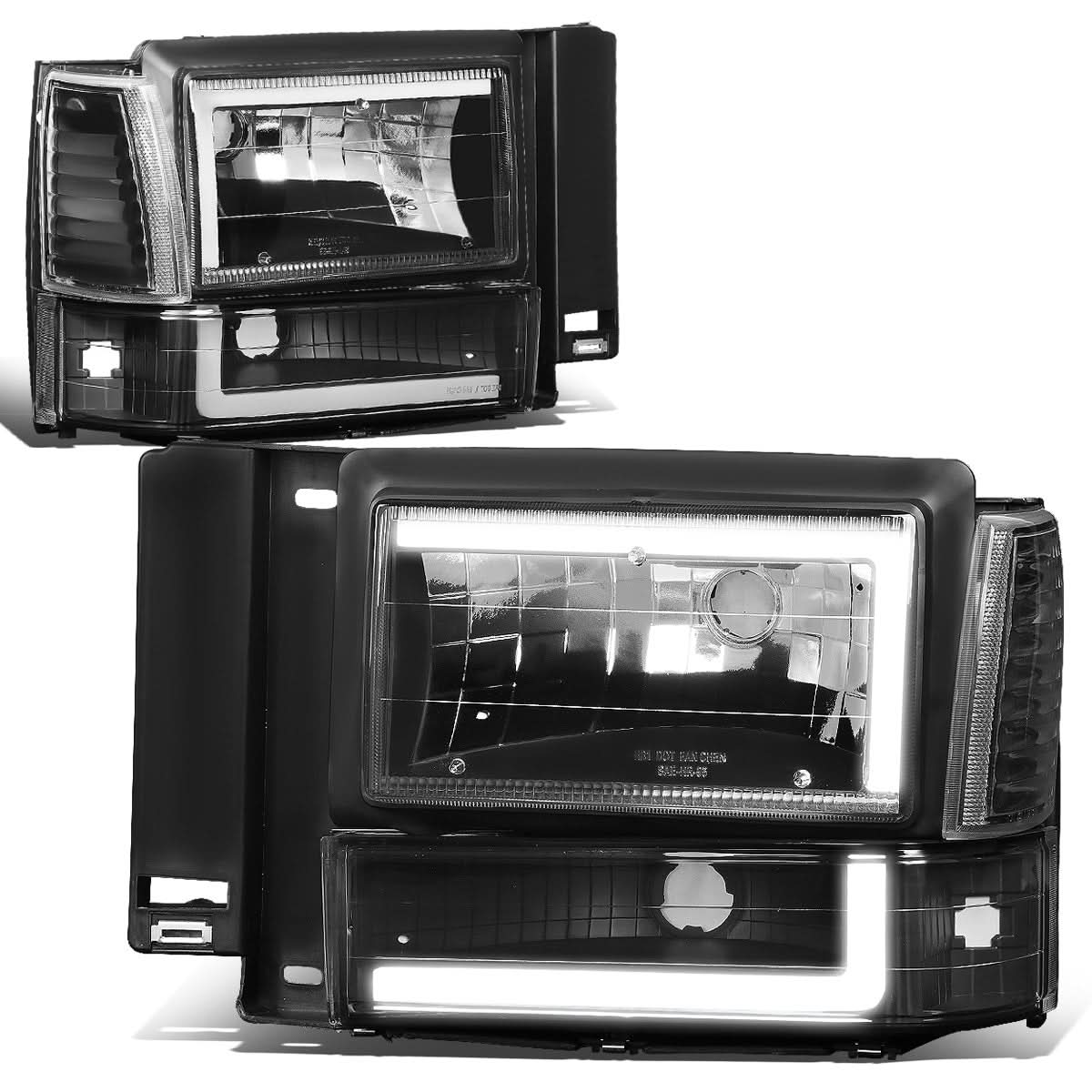 91-94 Ford Explorer LED DRL Headlights Black Housing Clear Corner