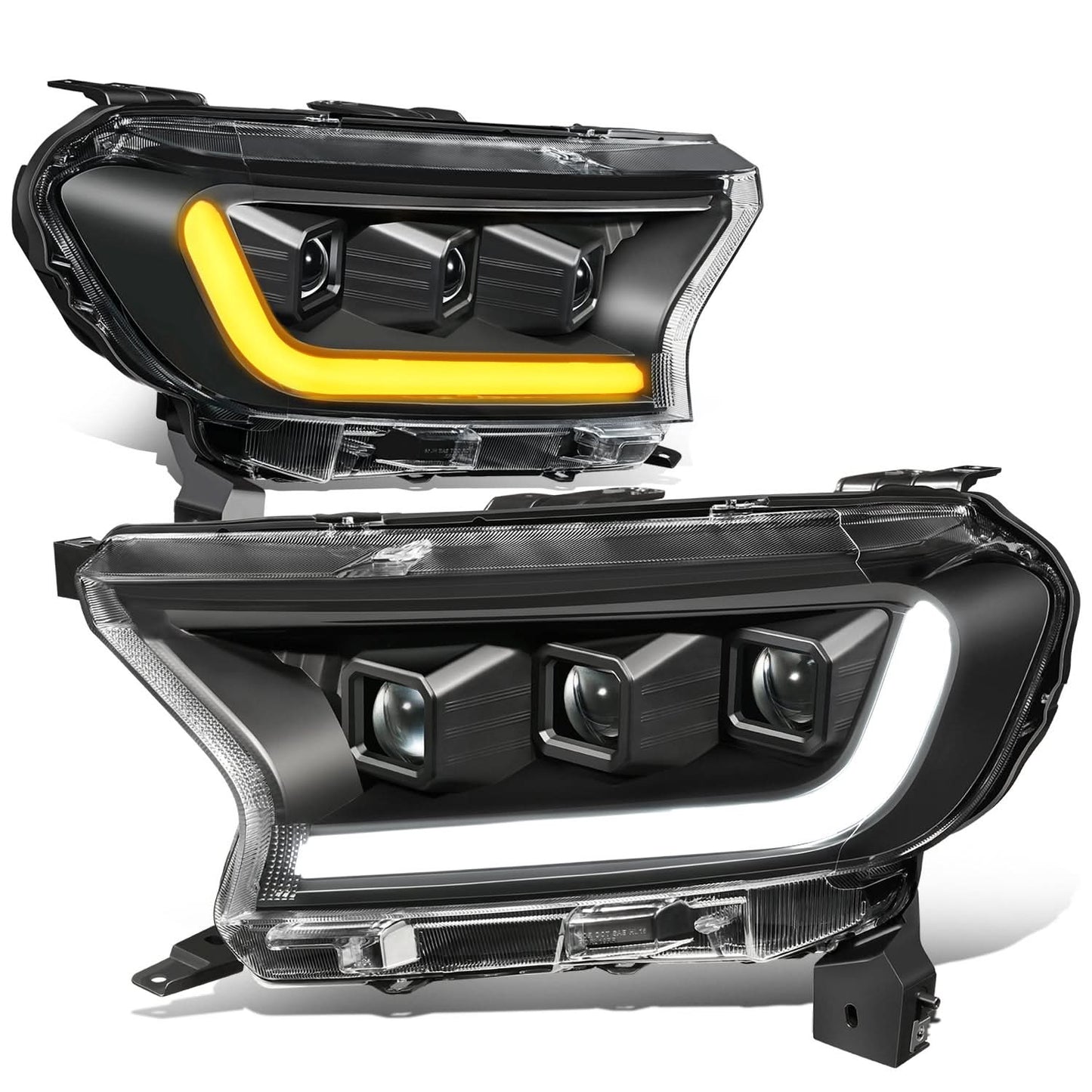 2019-2023 Ford Ranger LED DRL Headlights - Black Housing Clear Corner