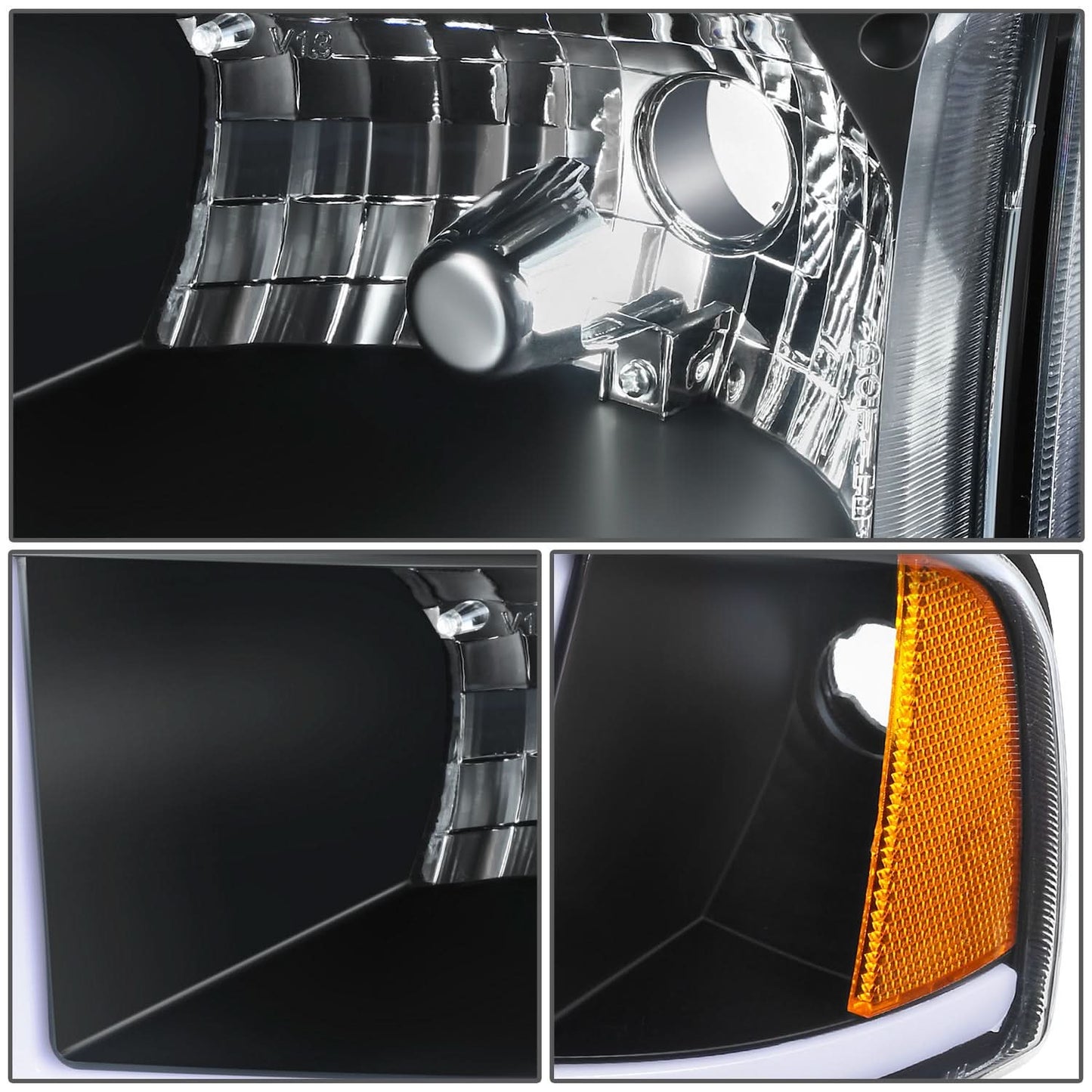 Clear Lens Amber Reflector Black Housing LED Bar Headlights 4-Piece
