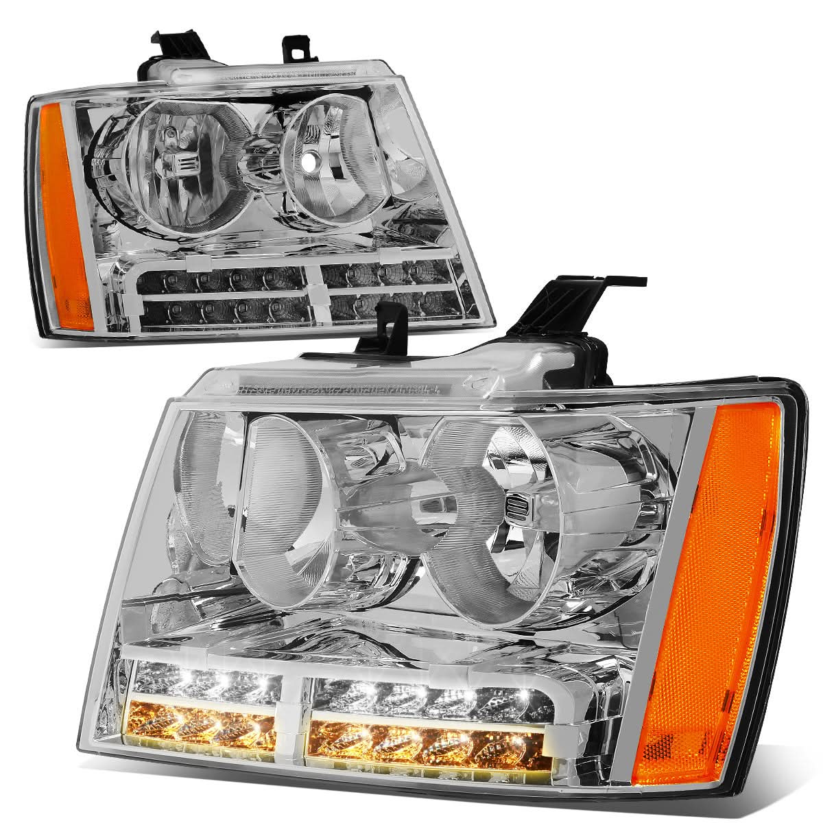 07-14 Chevrolet Avalanche Tahoe Suburban LED DRL Headlights Chrome