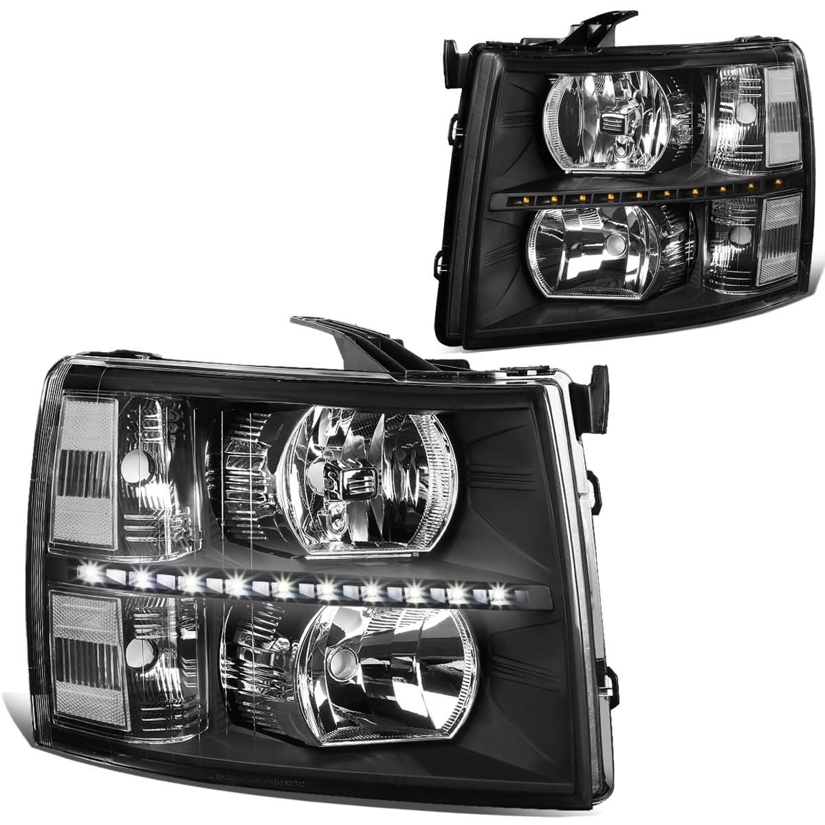 07-14 Chevrolet Silverado LED Reflector Headlights Black Housing
