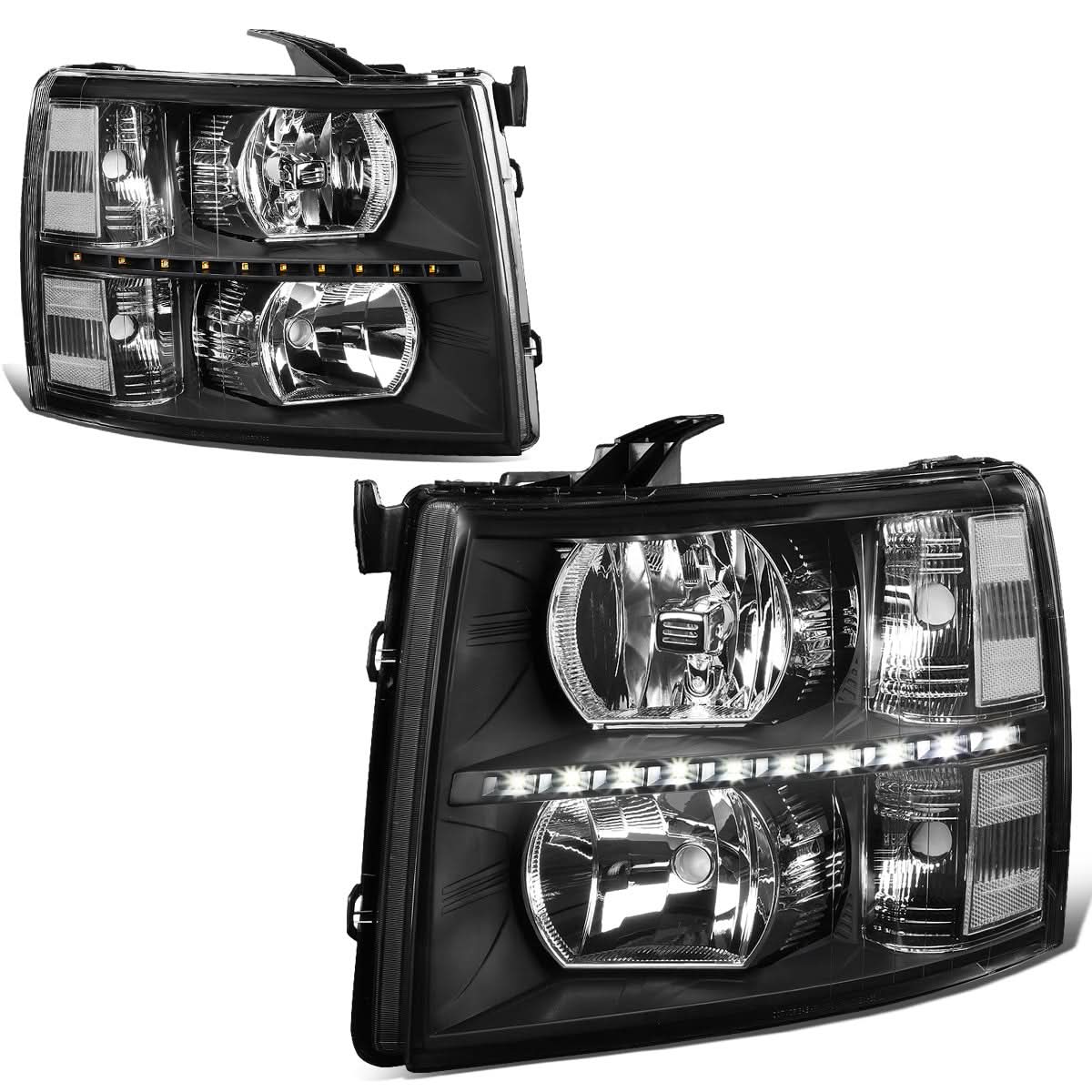 07-14 Chevrolet Silverado LED Reflector Headlights Black Housing