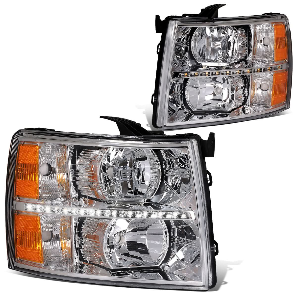 2007-2014 Chevrolet Silverado LED Reflector Headlights Chrome Housing