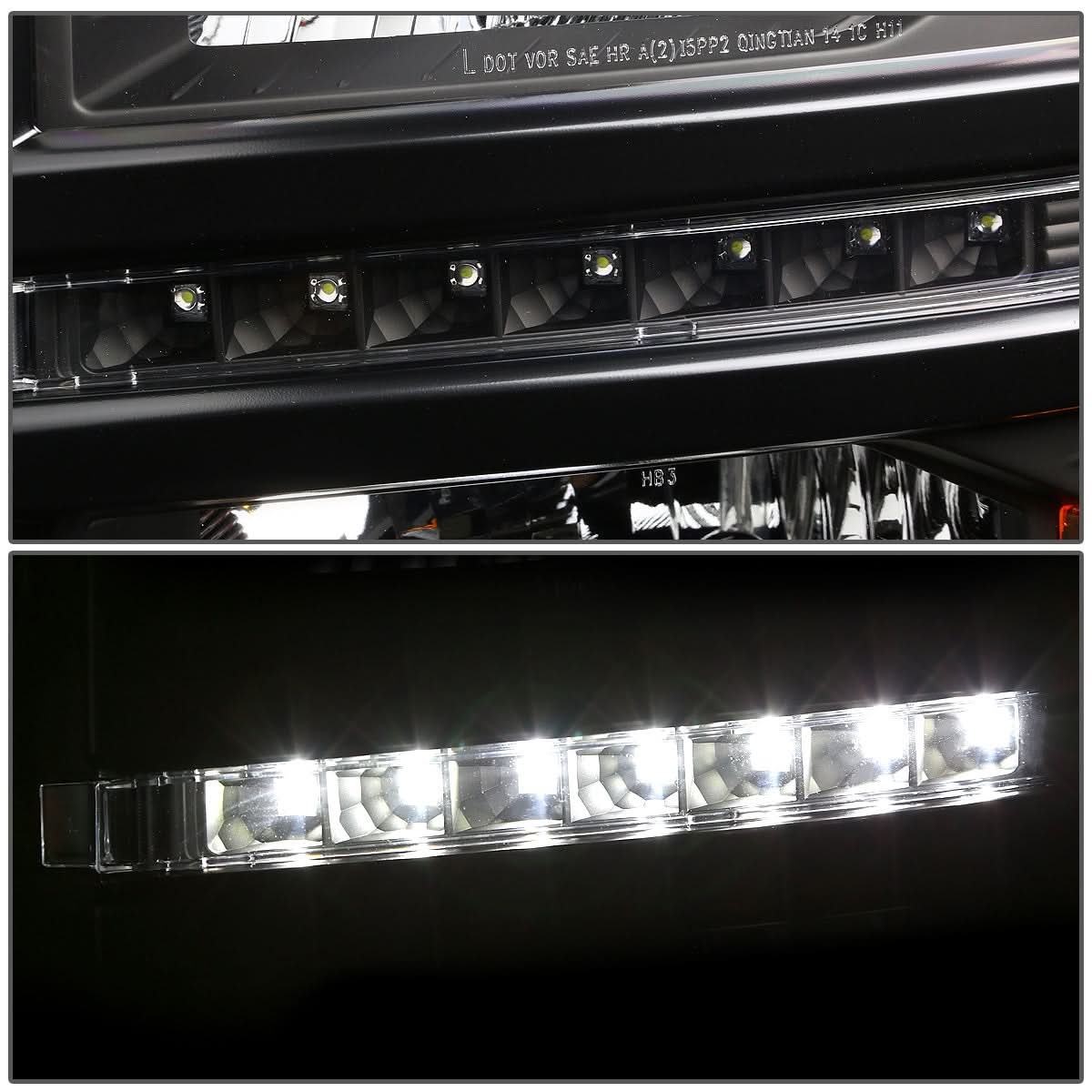 14-15 Chevy Silverado LED DRL Headlights Black Housing Amber Corner