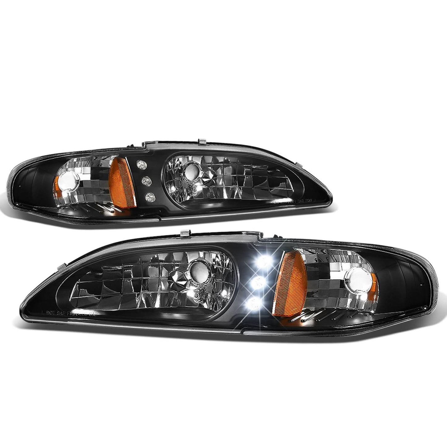 94-98 Ford Mustang LED Headlights - Black Housing w/ Amber Corner