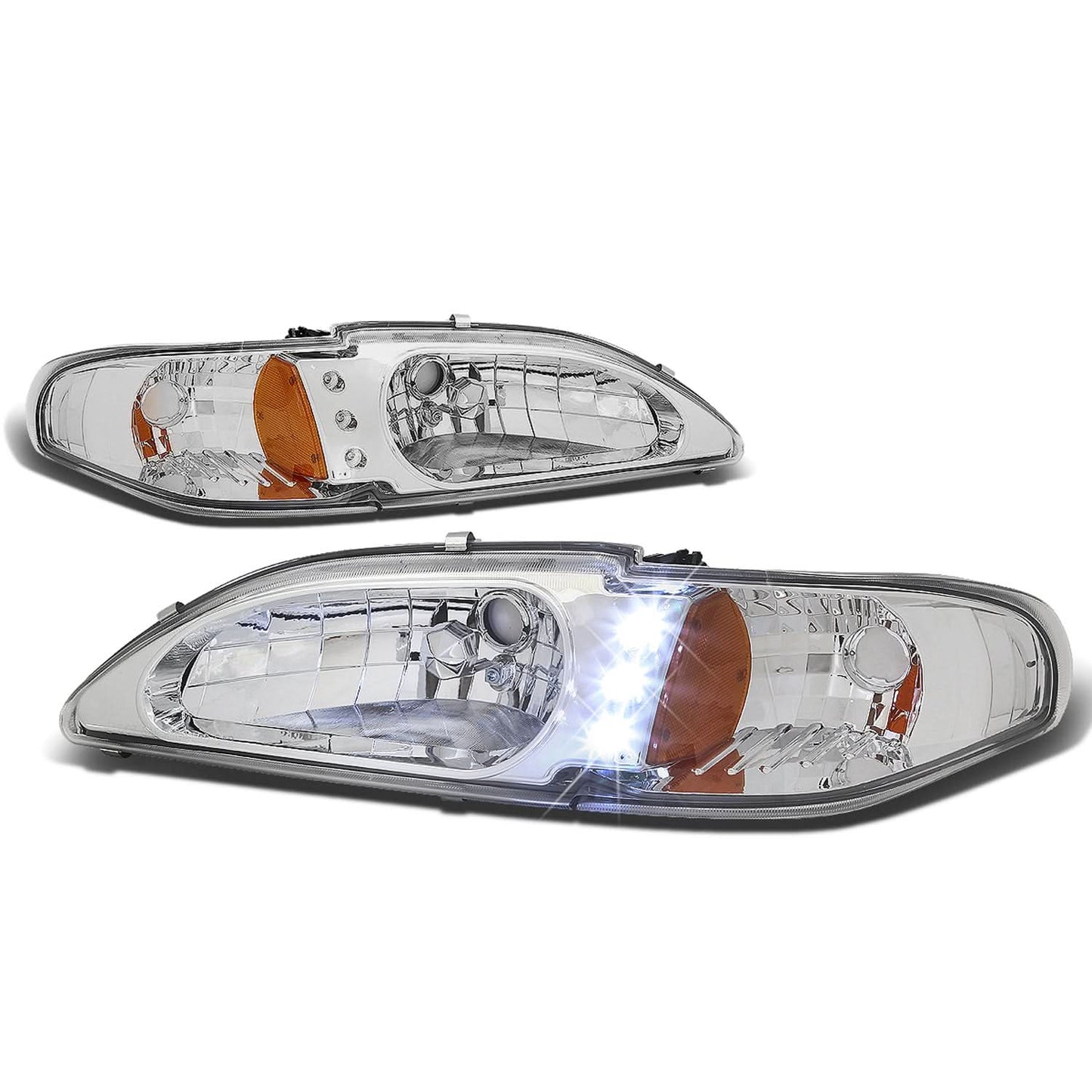 94-98 Ford Mustang Chrome LED Headlights with Amber Corner