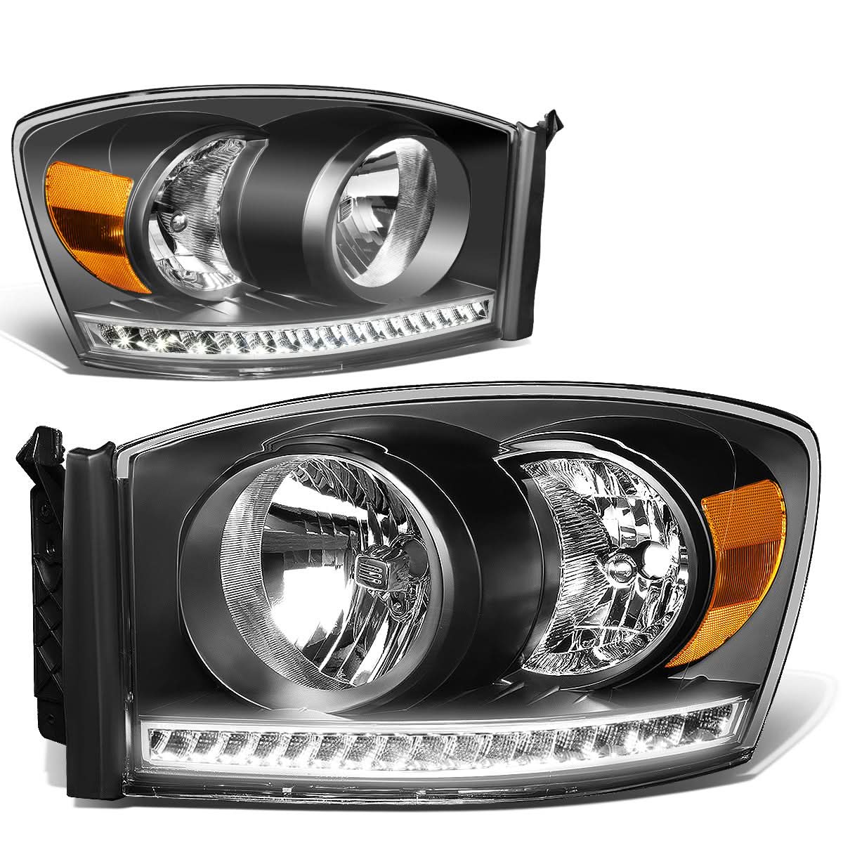 06-09 Dodge Ram LED DRL Headlights - Black Housing Amber Corner
